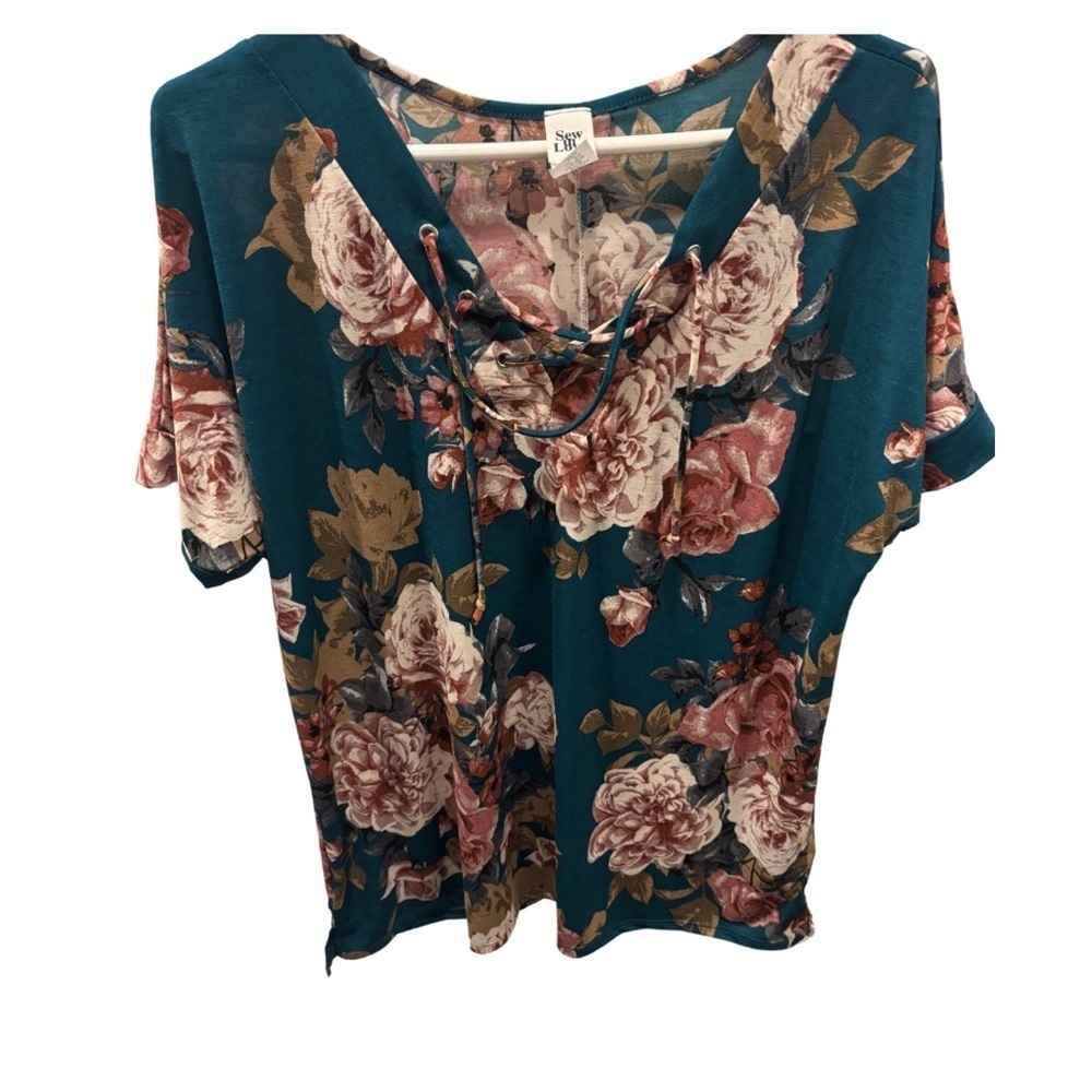 Sew in Love Green Floral Top Size L